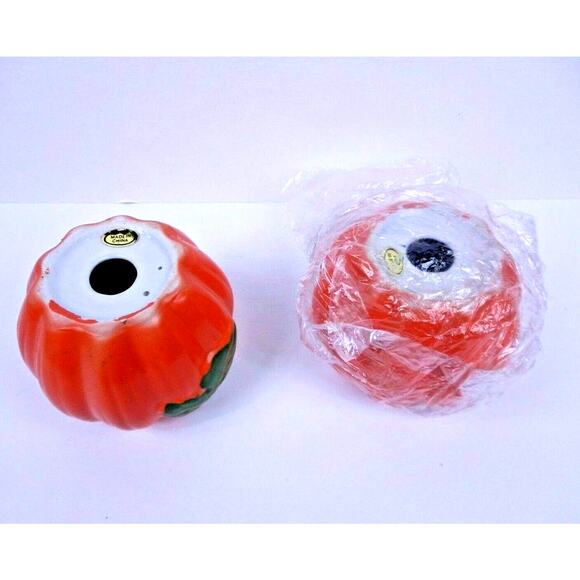 Vintage Hermitage Pottery Ceramic Fall Halloween Pumpkin Candle Holders New Box - Picture 6 of 7